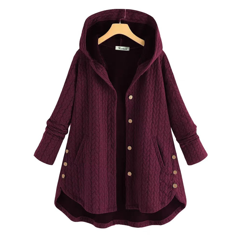Damen gemusterte Kapuzenjacke mit Knopfdetails und großen Taschen Drune