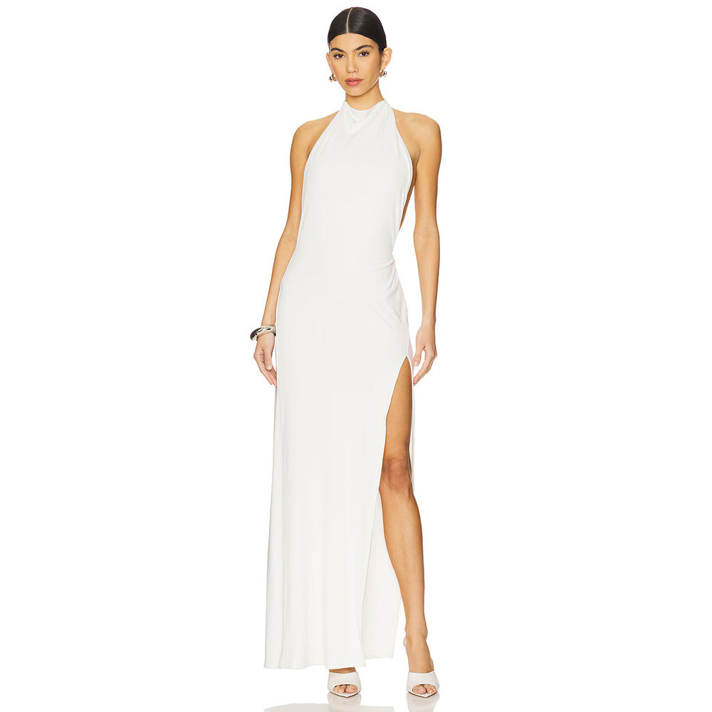 Damen Elegantes Maxikleid mit Stehkragen und seitlichem Schlitz Drune