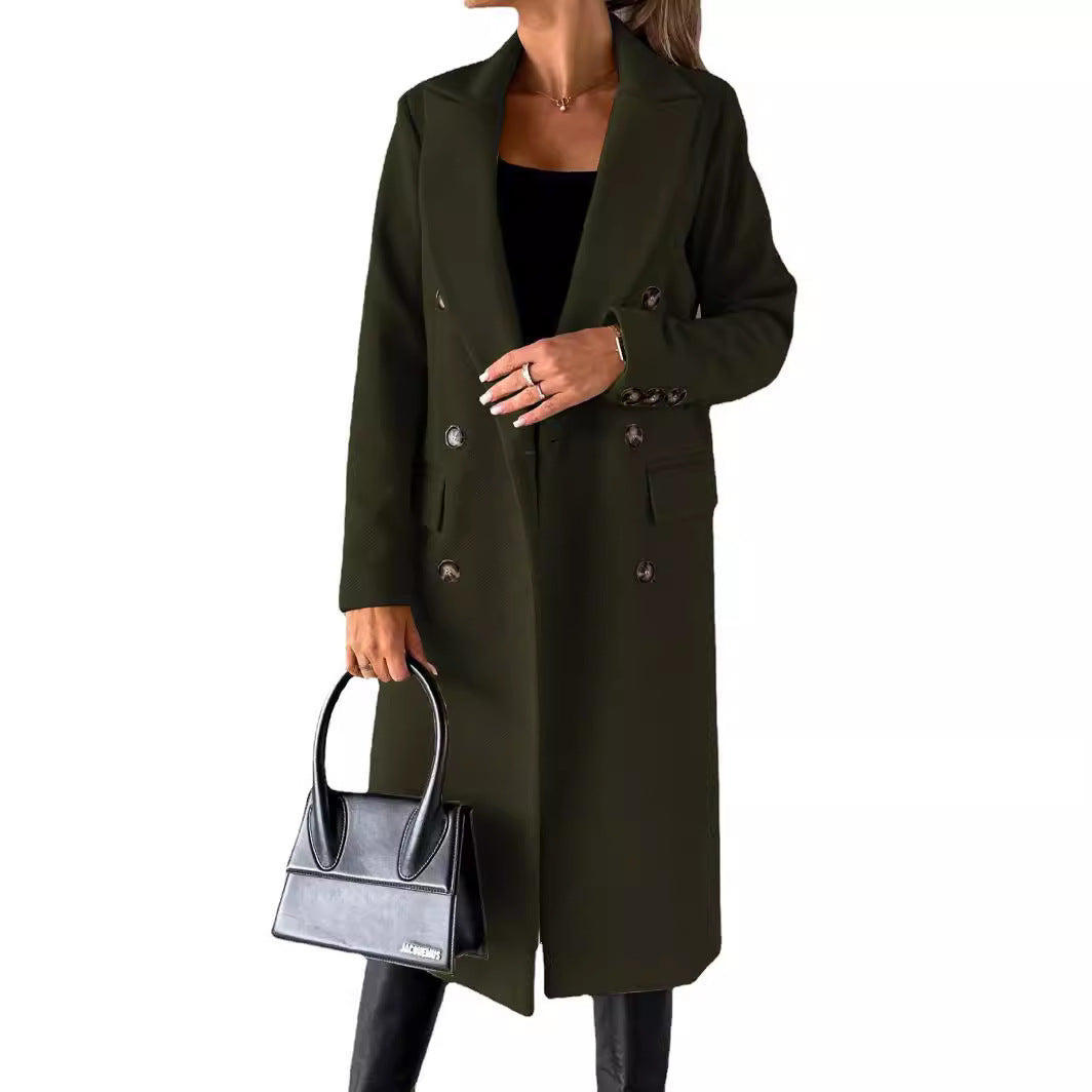 Damen eleganter doppelter Knopf-Mantel mit tailliertem Schnitt Drune