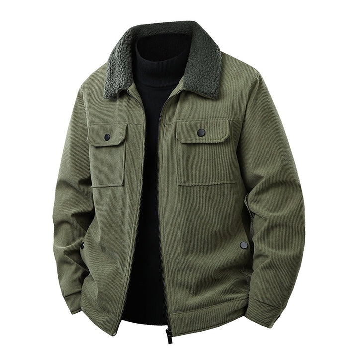 Herren Kord-Workjacke mit Sherpa-Kragen, verdecktem Reißverschluss und Multifach-Brusttaschen Drune