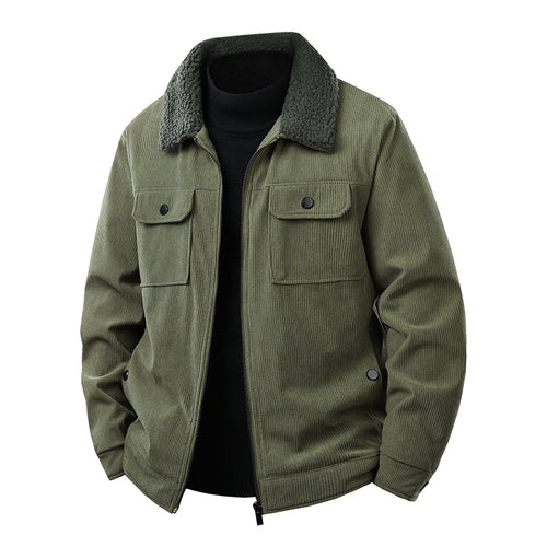 Herren Kord-Workjacke mit Sherpa-Kragen, verdecktem Reißverschluss und Multifach-Brusttaschen Drune