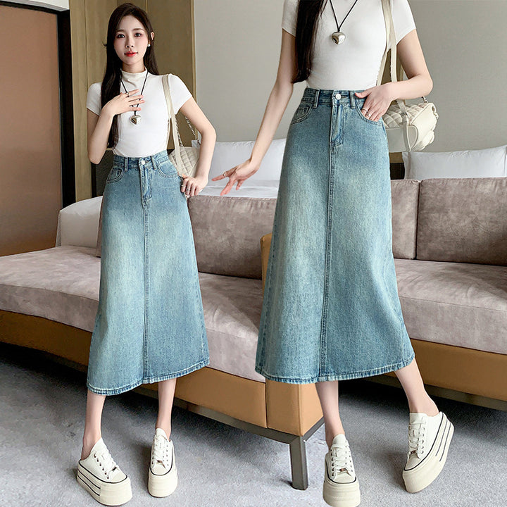 Damen Denim-Maxi-Rock mit seitlichem Schlitz Drune