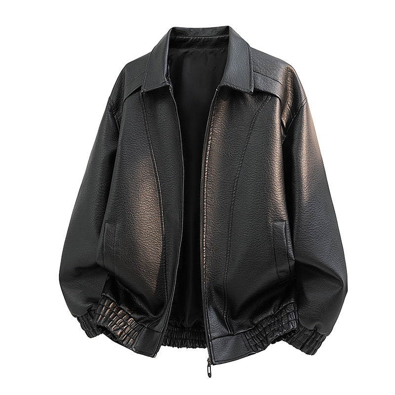Herren Elegante Kunstlederjacke mit weitem Schnitt Drune