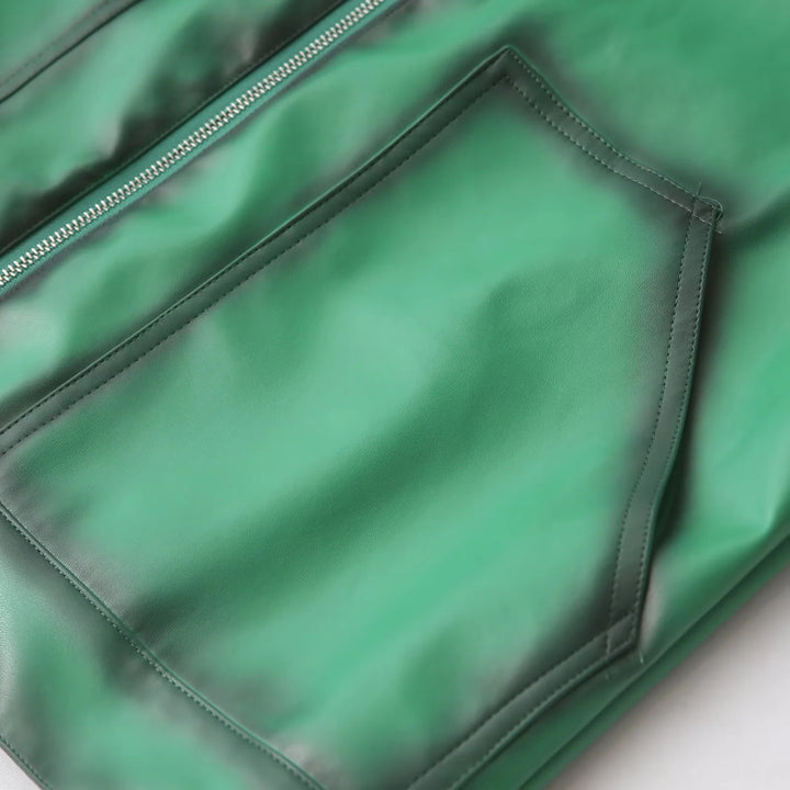 Damen nan boxy Kunstlederblouson mit großem Schalkragen, mittigem Metallreißverschluss und aufgesetzten Fronttaschen Drune