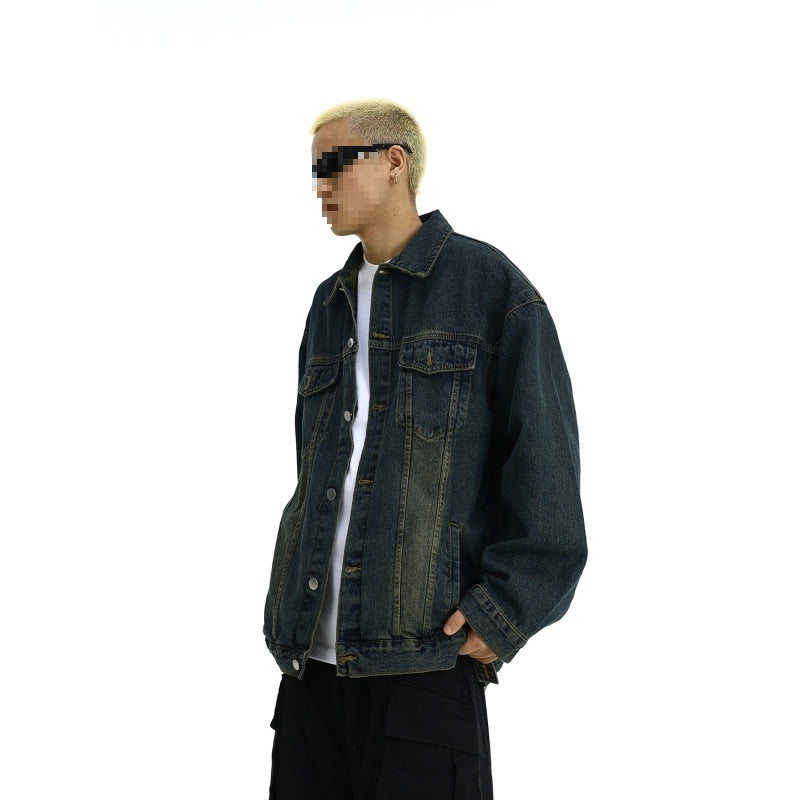 Herren Boxy-Denim-Überhemdjacke mit Druckknopfblende, Pattentaschen & geradem Saum Drune