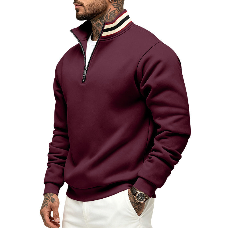 Herren Sweatshirt mit Halbreißverschluss und gestreiftem Stehkragen Drune