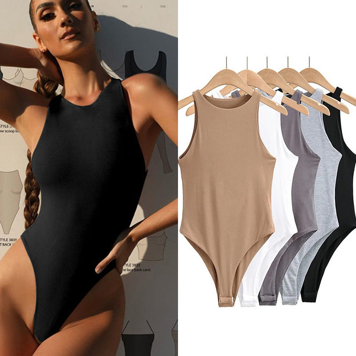 Damen sportlicher Einteiler mit hohen Beinausschnitten und rundem Halsausschnitt Drune
