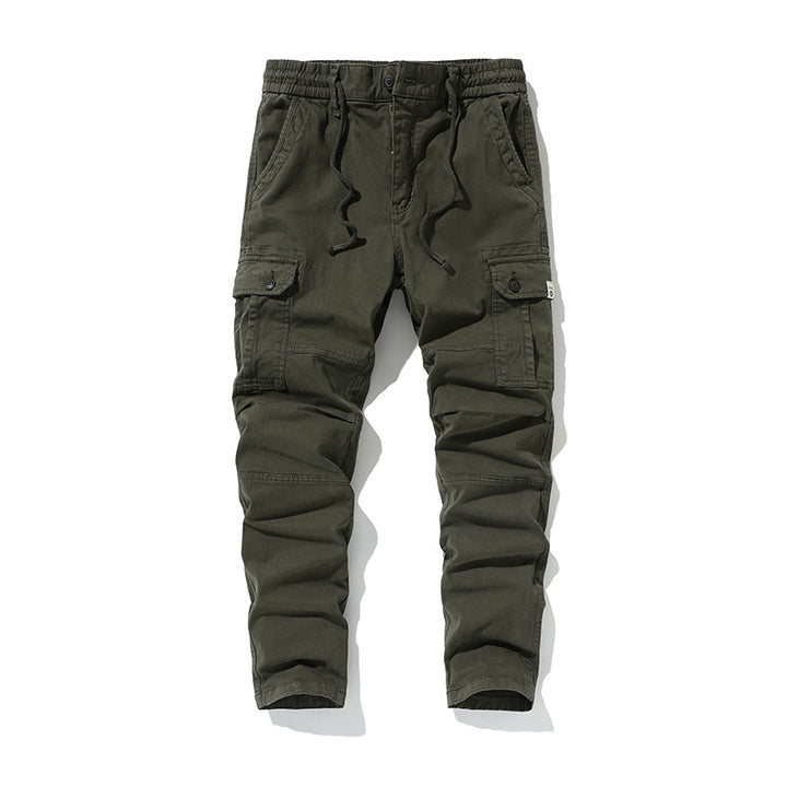 Herren Strapazierfähige Canvas-Cargohose mit ergonomischen Kniefalten, Tunnelzugbund und aufgesetzten Klapptaschen Drune