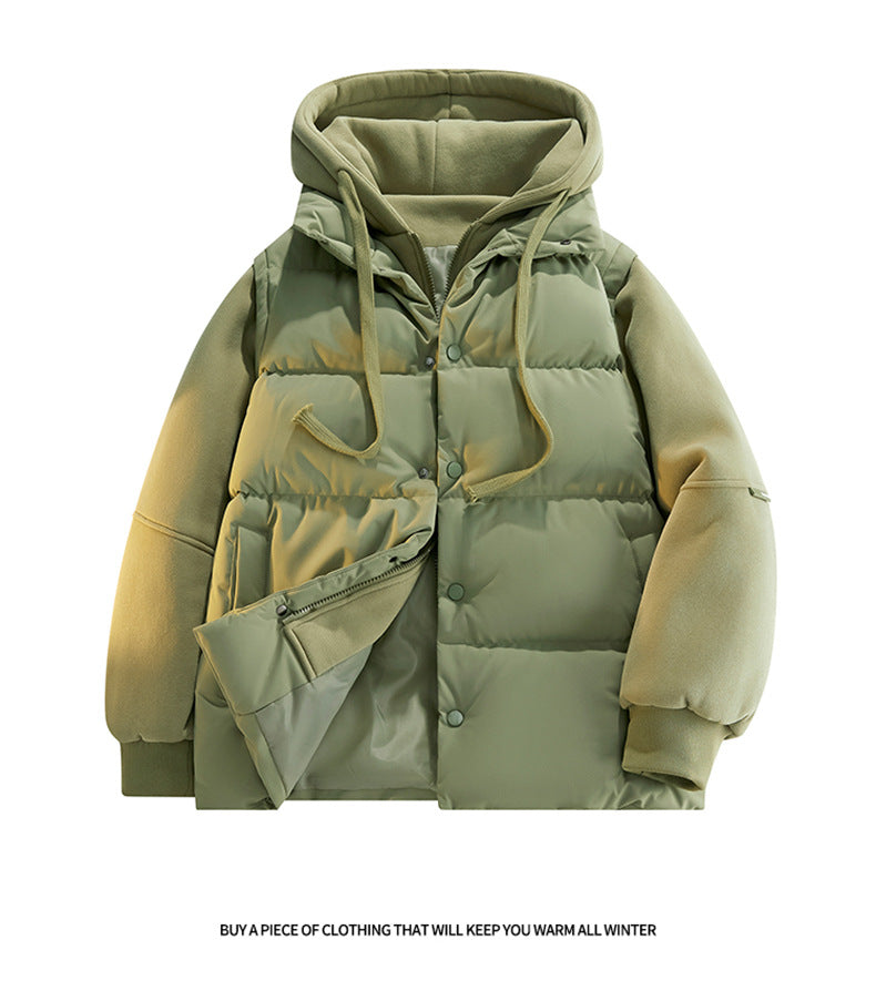 Herren Hybrid-Steppjacke mit Fleeceärmeln, Kapuze und verdecktem Druckknopfverschluss Drune