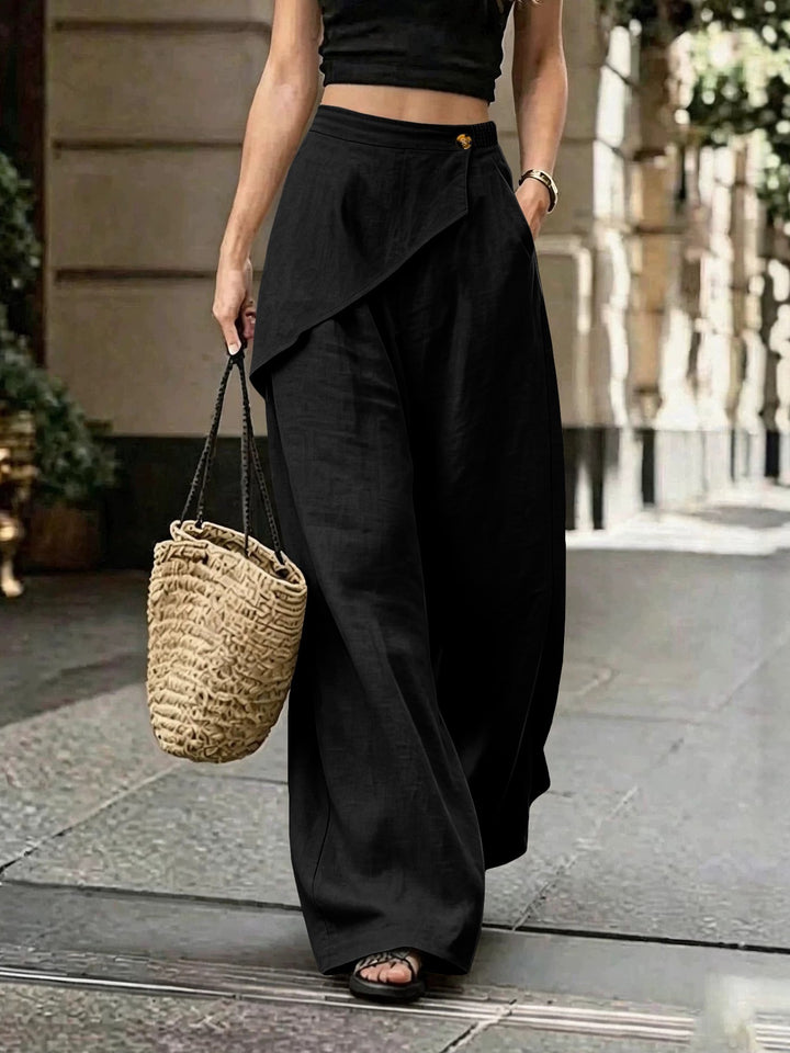 Damen Leichte Leinenhose mit Wickel-Front und weitem Bein Drune