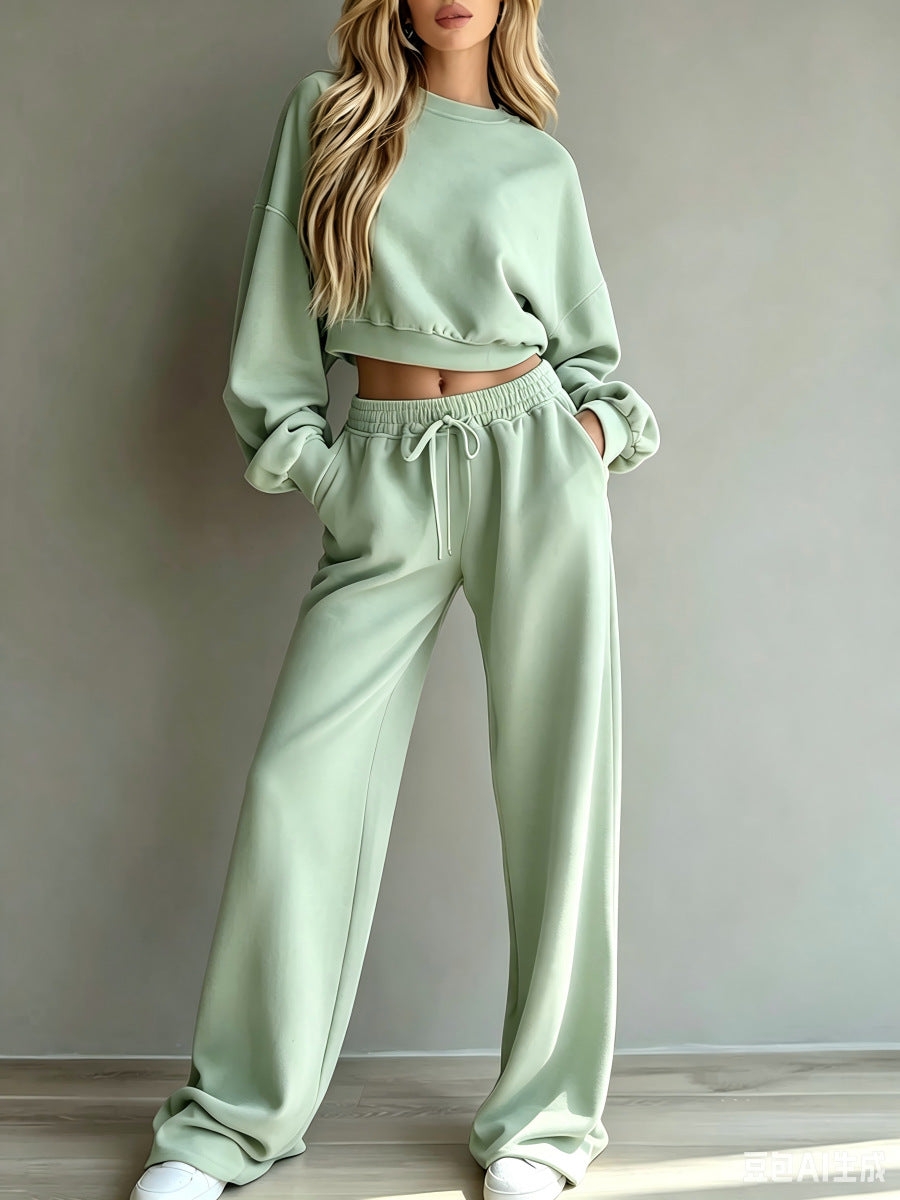 Damen Weiches Lounge-Set mit kurzem Sweatshirt und weiter Jogginghose Drune