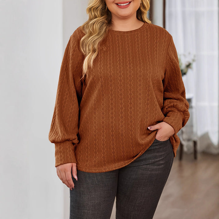 Damen Texturierter Oversize-Strickpullover mit Rundhalsausschnitt und Ballonärmeln Drune