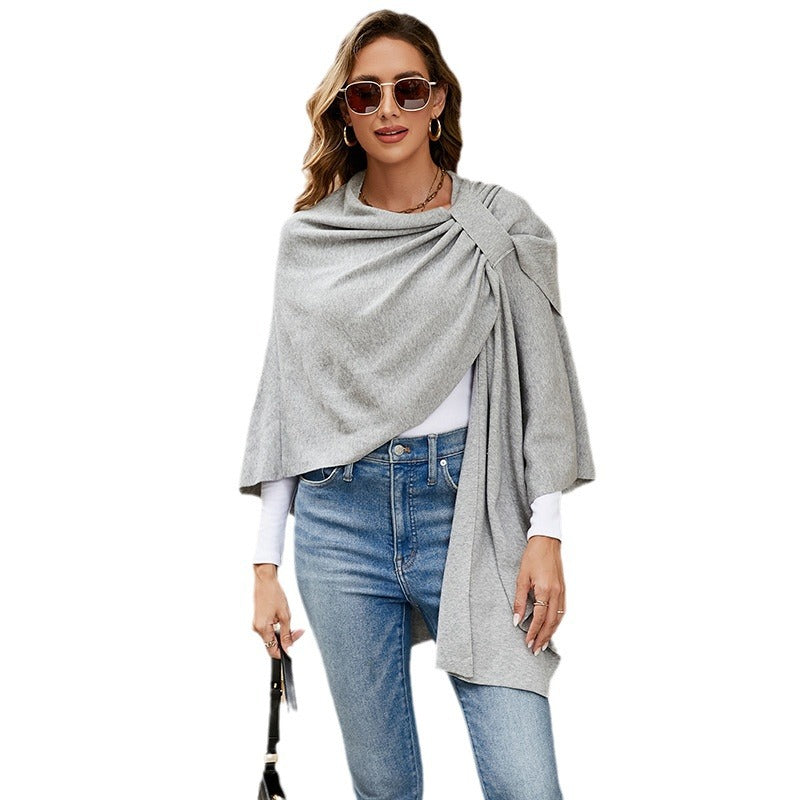 Damen Kapuzenponcho aus Feinstrick mit asymmetrischem Saum Drune