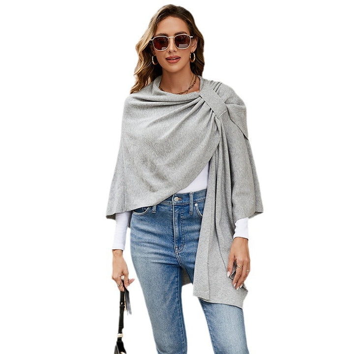 Damen Kapuzenponcho aus Feinstrick mit asymmetrischem Saum Drune