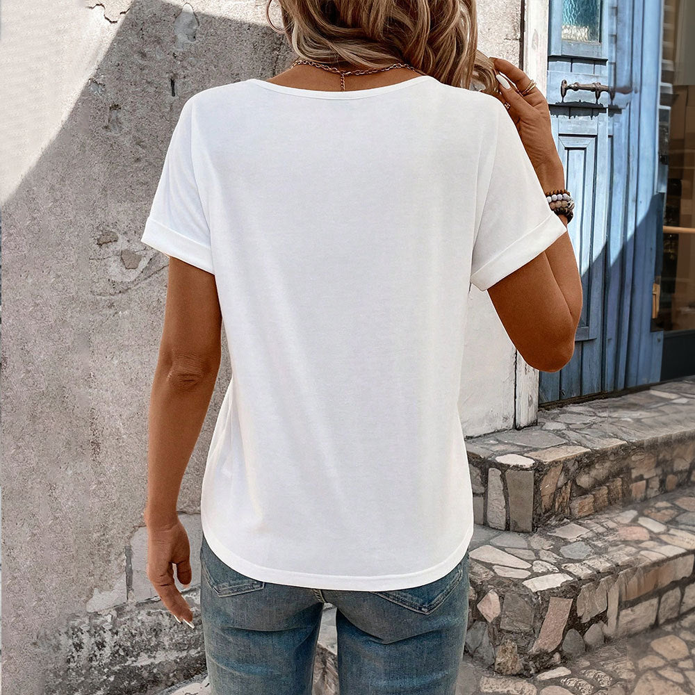 Damen V-Ausschnitt T-Shirt mit modischen Cut-Out-Details Drune