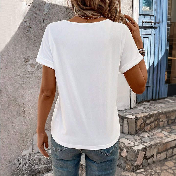 Damen V-Ausschnitt T-Shirt mit modischen Cut-Out-Details Drune