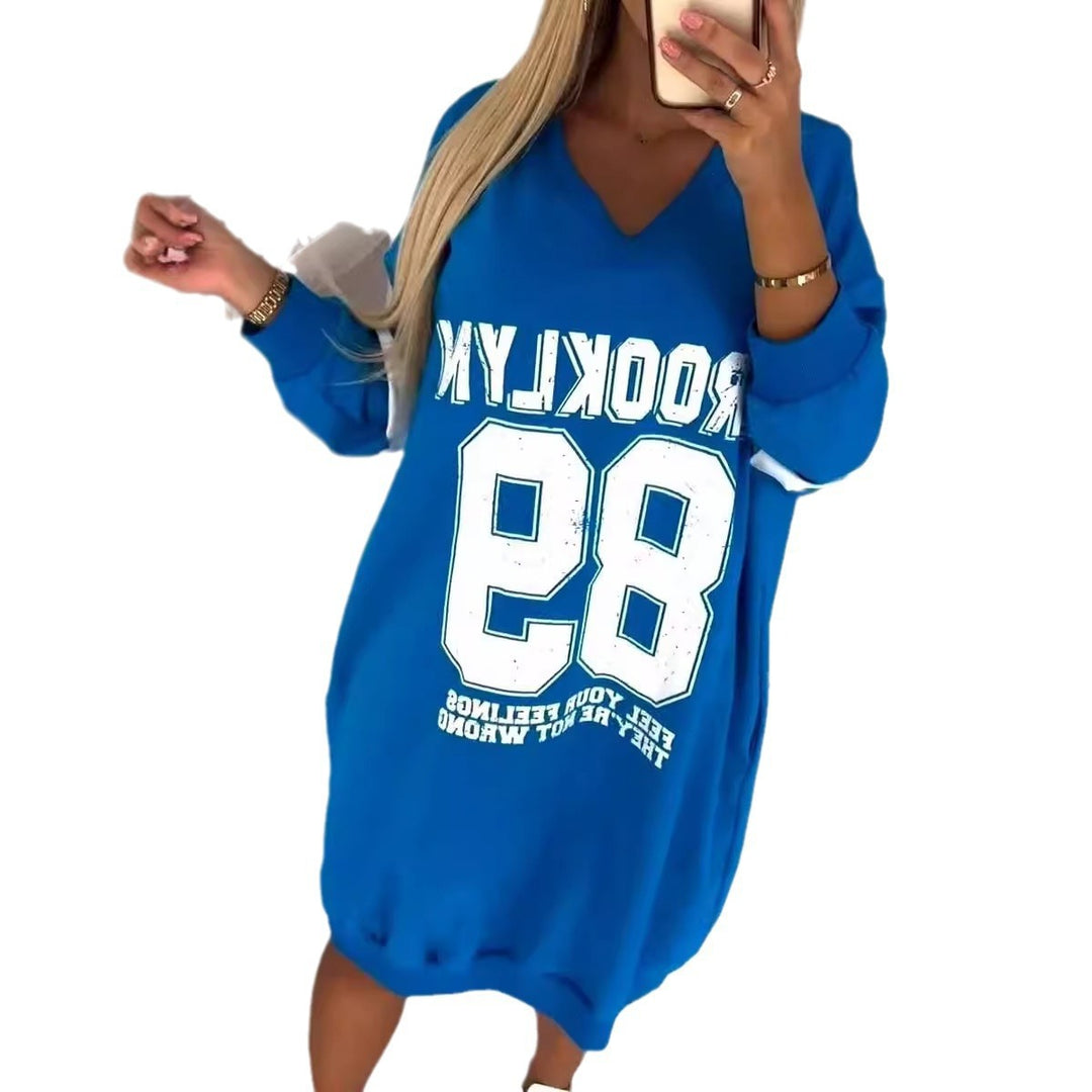Damen Oversized Freizeitkleid im Sport-Look mit V-Ausschnitt Drune
