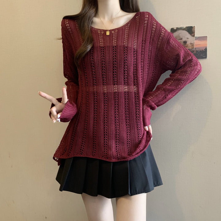 Damen luftiger Strickpullover mit offenen Maschen und lässigem Schnitt Drune