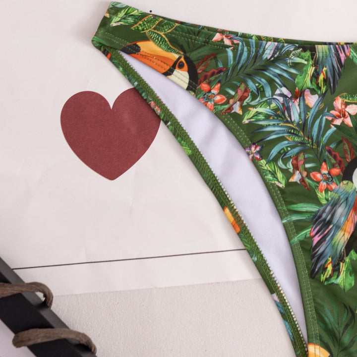 Damen Bandeau-Bikini mit exotischem Tropenmuster Drune