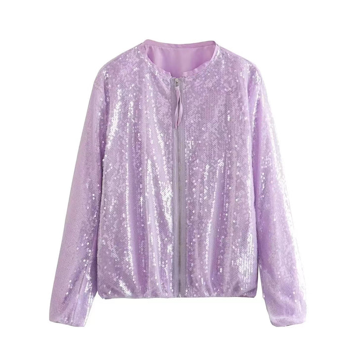 Damen Paillettenjacke mit durchgehendem Reißverschluss und elegantem Stehkragen Drune