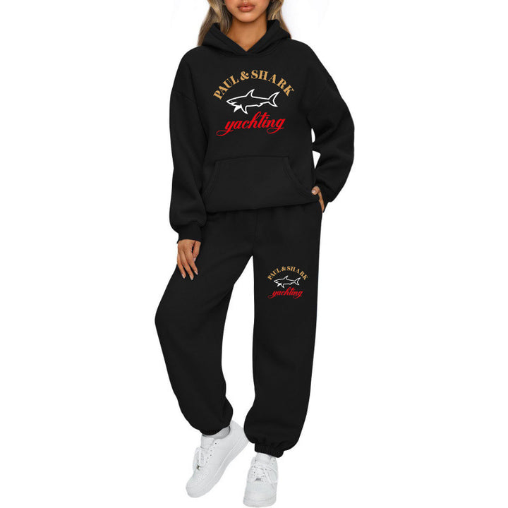 Damen nan oversized Hoodie und Jogginghose Set mit Kapuze Kängurutasche und gerippten Bündchen Drune