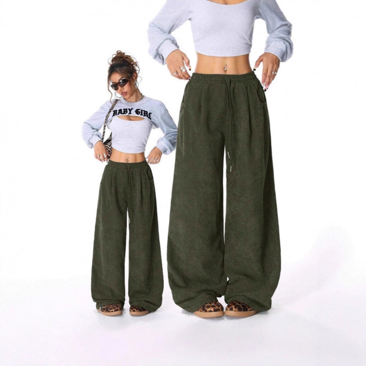 Damen Weite Cordhose mit hohem elastischem Bund und Kordel Drune