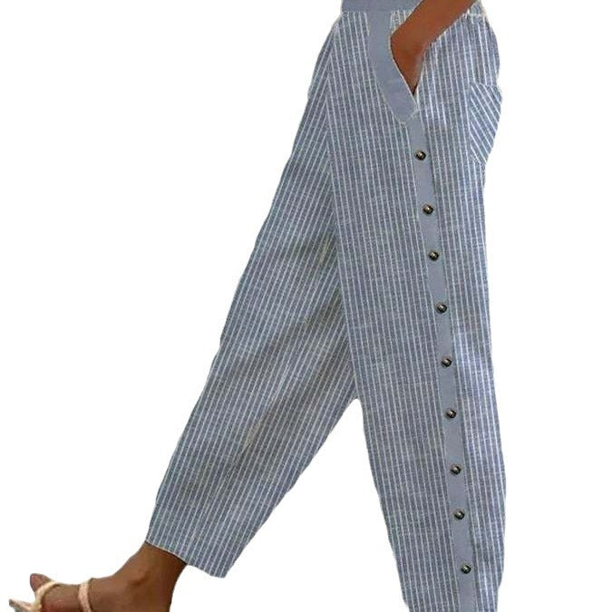 Damen Culotte-Hosen mit hohem elastischem Bund, seitlichem Knopfverschluss und Taschen Drune