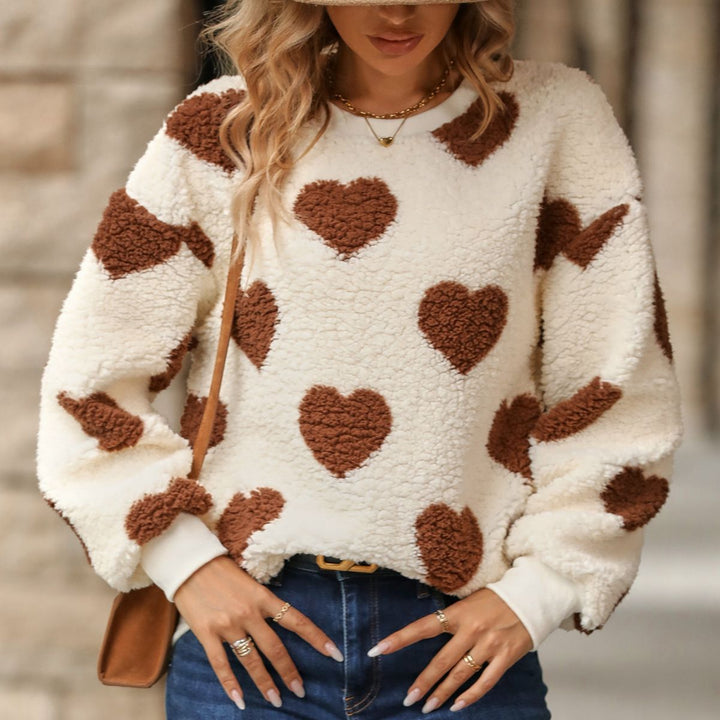 Damen Pullover mit Herzmuster aus hochwertiger Boucléstoff Drune