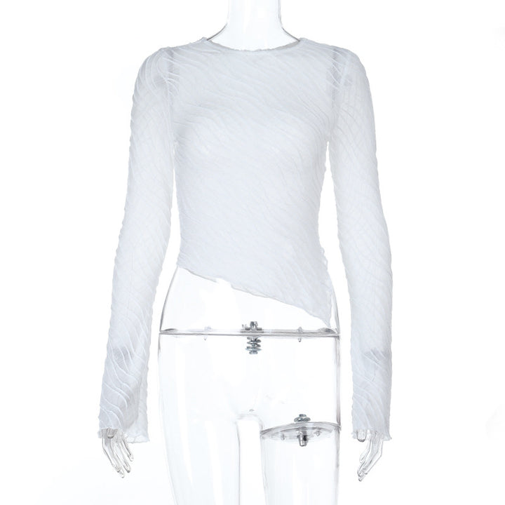 Damen Elegantes Langarm Transparenttop mit strukturiertem Design Drune