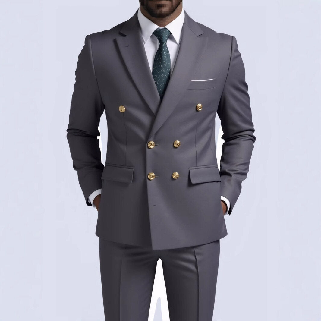Herren nan doppelreihiger Slim-Fit Anzug mit goldenen Zierknöpfen und schmaler Businesshose Drune