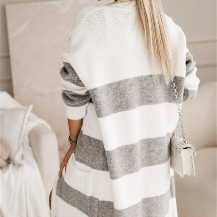 Drune | Damen Stilvolle Strickjacke Mit Dicke Streifen