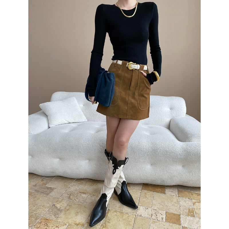 Damen figurbetontes Langarmshirt mit Rippstruktur Drune