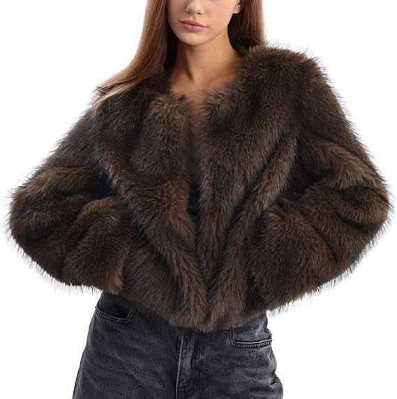 Damen Plush-Cropped-Jacke mit elegantem Fellbesatz Drune