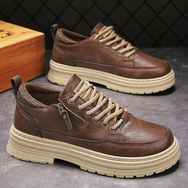 Herren robuste Lederoptik Plateau-Sneaker mit seitlichem Reißverschluss, gepolstertem Knöchelkragen und griffiger Wellenlaufsohle Drune