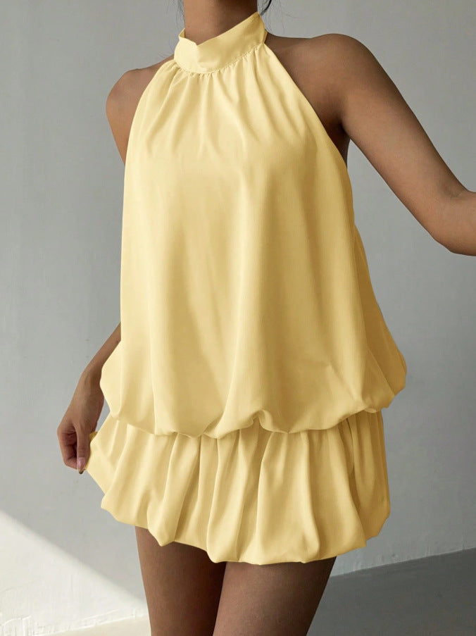 Damen sommerliches Minikleid mit haltem Kragen und asymmetrischem Design Drune