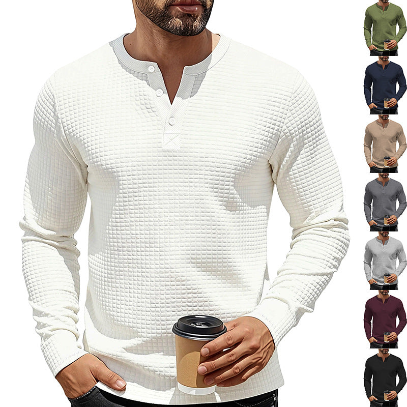 Herren nan strukturiertes Henley-Langarmshirt aus Waffelstrick mit Stehkragen und schmaler Silhouette Drune