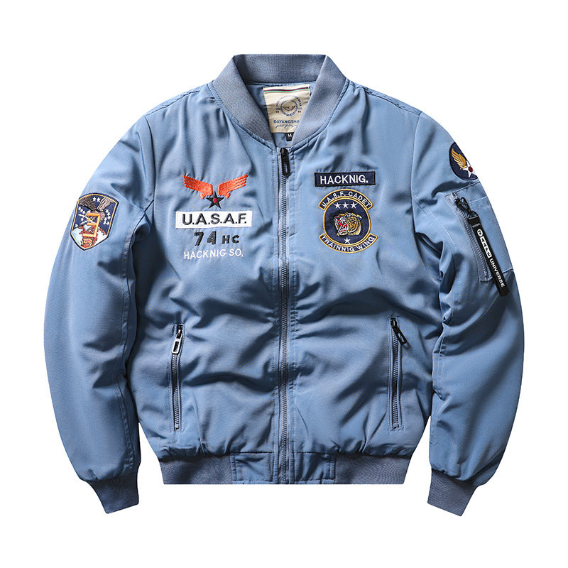Herren  Insignia-bestickte leichte Pilot Bomberjacke mit Reißverschlussärmel Utility-Tasche Drune