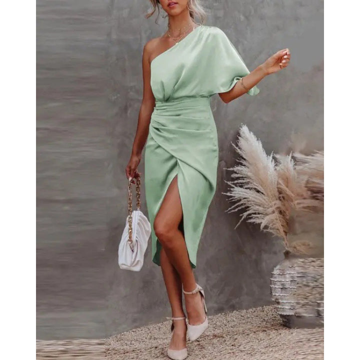 Damen schickes, asymmetrisches Abendkleid mit elegantem Schlitz und raffinierter Drapierung Drune