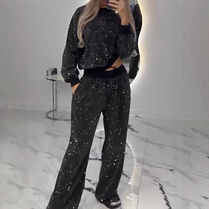 Damen funkelndes Lounge-Outfit mit elastischem Bund und modernem Schnitt Drune
