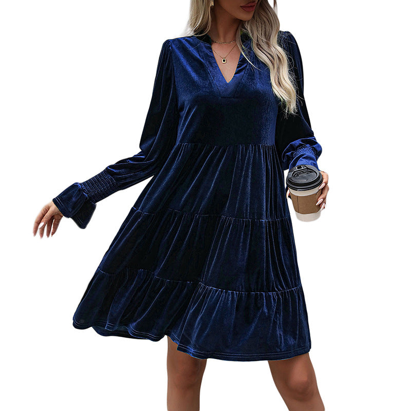 Damen Elegantes Velours-Kleid Drune