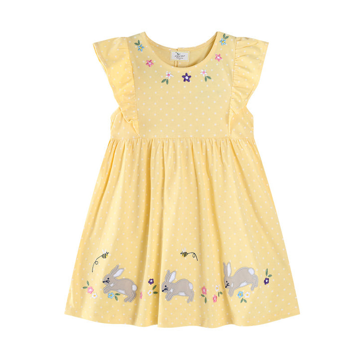 Mädchen Sommerkleid mit verspielten Hasen- und Blumenstickereien Drune