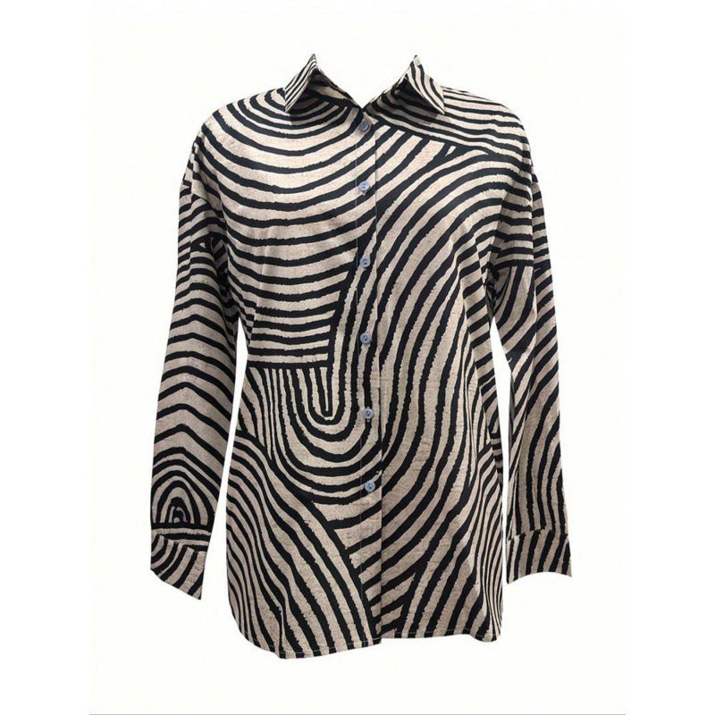 Frauen Button-Up Abstract Gestreifte Bluse Drune