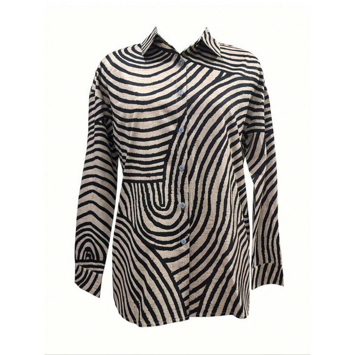 Frauen Button-Up Abstract Gestreifte Bluse Drune