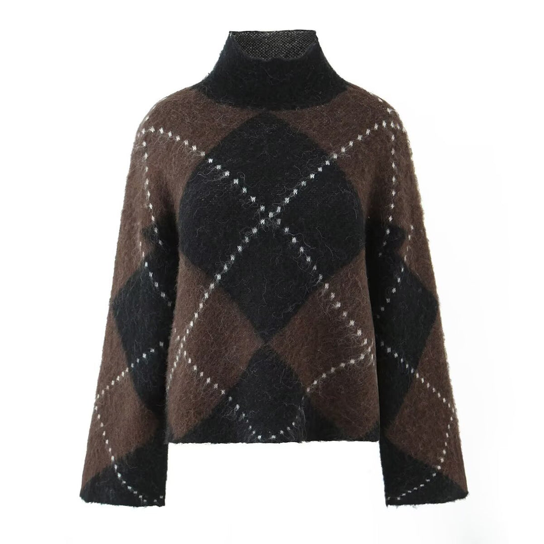 Damen Grobgestrickter Rollkragenpullover mit Argyle‑Muster Drune