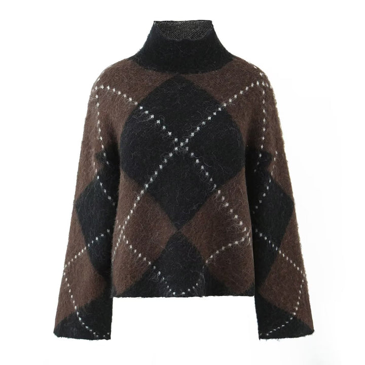 Damen Grobgestrickter Rollkragenpullover mit Argyle‑Muster Drune