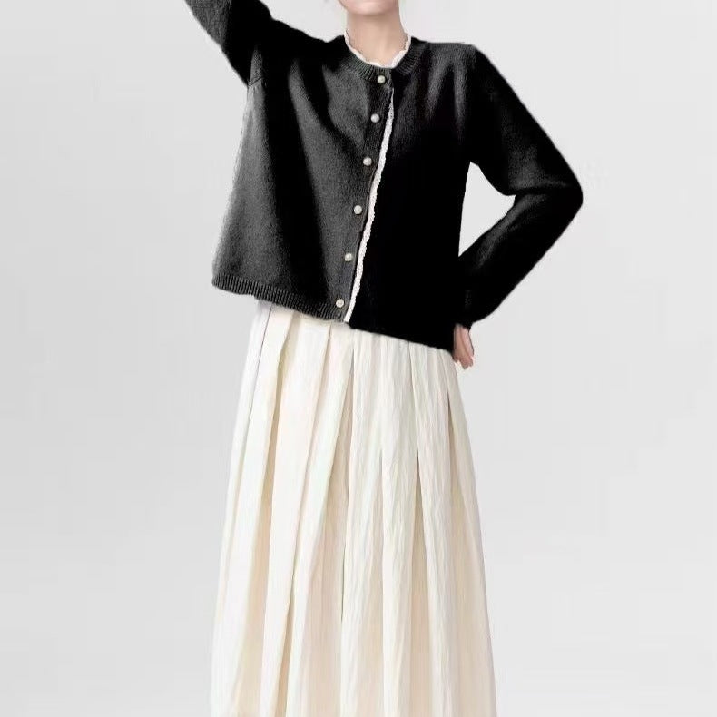 Damen Flauschiger Strickcardigan mit Spitzenverzierung Drune