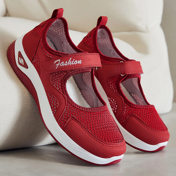 Damen nan atmungsaktiver Mary-Jane Walking-Schuh mit Klettverschluss, nahtlosem Mesh-Obermaterial und stoßdämpfender Leichtsohle Drune