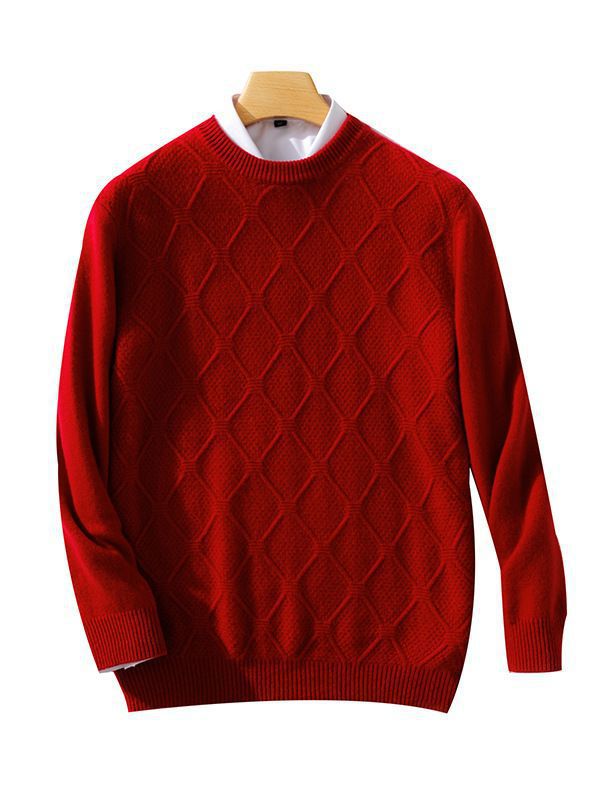 Herren Strukturierter Rauten‑Strickpullover mit Rundhalsausschnitt und kaschmirähnlicher Weichheit Drune