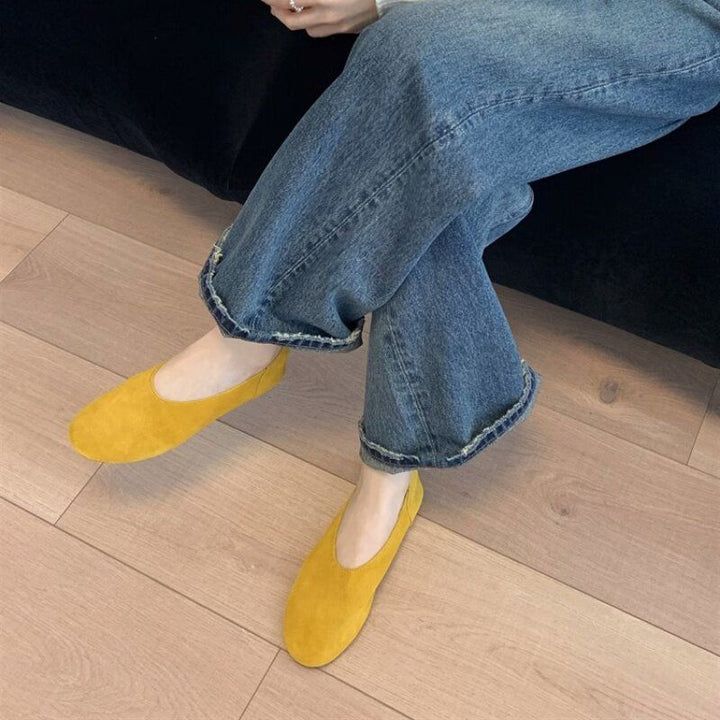 Damen Minimalistische Wildleder-Ballerina-Slipper mit gepolstertem Komfortfußbett Drune