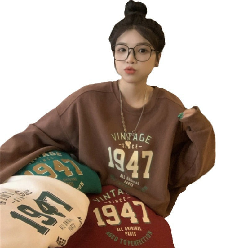 Damen lässiger Oversized Sweatshirt mit Vintage-Druck Drune
